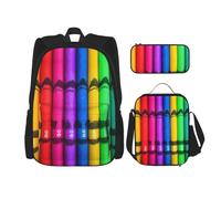 WZYCWB Zaino per la scuola con pastelli colorati + astuccio + borsa per il pranzo zaino combinato adatto per i pendolari quotidiani