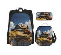WZYCWB Zaino Texas Farm Tractor (set da 3 pezzi), zaino di grande capacità, borsa per la scuola per studenti, astuccio, borsa per il pranzo