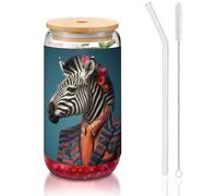 WZYCWB Zebre in costume 16oz coperchio di bambù tazza di vetro di paglia tazze da caffè ghiacciato carino tazze da tè ghiacciato tazze da birra ideali per caffè accessori bar regali estetici