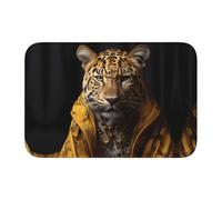 WZYCWB Zerbino invernale lavabile con leopardo in una giacca di pelle, 40 x 60 cm, tappetino antipolvere con bordo bloccato, tappetino assorbente per porta anteriore e posteriore