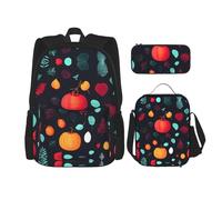 WZYCWB Zucca Fiori Campus Life Zaino Set (3 pezzi) - Borsa per la scuola + astuccio + borsa per il pranzo, soddisfa tutte le esigenze quotidiane degli studenti!, Nero, Taglia unica, Nero, Taglia unica