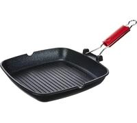 Wzyfv Linea Rossa Grill Bistecchiera Antiaderente Quadrata in Alluminio, 28 x 28 cm, per Induzione, Gas e Forno, Manico Pieghevole, Bordo a Versare, Fondo a Rilievo