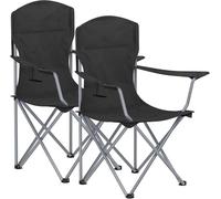 Wzyfv Sedie da Campeggio, Set di 2 Sedie da Esterno, Schienale Alto, con Braccioli, Tasca per Tazza, Pieghevole, Portante 150 kg, per Campeggio, Giardino, Pesca, Terrazza, Nero