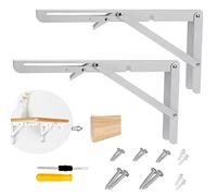 WZYTEU 2 Pezzi Staffe Pieghevoli, 300mm Staffe Mensole Carico Massimo 70 kg per Cucina Camera da Letto Garage Lo studio Ufficio, con Vite, Tubo di Espansione, Cacciavite