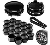 WZYTEU 4 Pcs Coprimozzo + 20 Pcs Copridadi Ruota con Strumento di Rimozione, Universali Coprimozzi in Lega ABS di Alta Qualità, Per Audi e Volkswagen Cerchi(Nero)