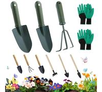 WZYTEU 9 Pezzi Attrezzi Giardinaggio, Attrezzi da Giardino con Maniglia per Giardinaggio come piante Trapianto e Sciogliere con 2 Guanti(Plastica/Legno/Ferro)