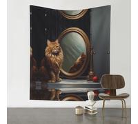 WZYWHJ Arazzo decorativo con gatto che guarda allo specchio, 152,4 x 129,5 cm, adatto per appendere alla parete, dormitorio, tessuti da parete