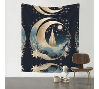 WZYWHJ Arazzo decorativo con stampa di luna e fiocchi di neve da sogno, 152,4 x 129,5 cm, adatto per appendere alla parete, dormitorio, tessuti da parete