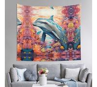 WZYWHJ Arazzo decorativo per interni, con delfini dal corallo, 152,4 x 129,5 cm: morbido, di qualità e leggero, adatto per arazzi da appendere alla parete