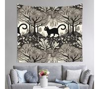 WZYWHJ Arazzo decorativo per interni con gatto nero nella foresta strana 152,4 x 129,5 cm: morbido, di qualità e leggero, adatto per arazzi da appendere alla parete