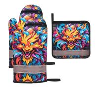 WZYWHJ Art Graffiti Fox guanti da forno stampati e presine, set da 3 pezzi guanto da cucina lungo ispessito
