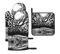 WZYWHJ Art Graffiti - Guanti da forno stampati da parete e presine, set da 3 pezzi, guanto da cucina lungo ispessito