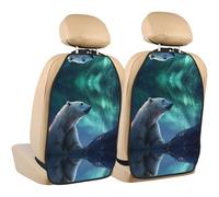 WZYWHJ Aurora Polar Bear stampato sedile auto Anti Kick Storage pad 2 pezzi, borsa portaoggetti multifunzionale protezione sedile dopo l'installazione