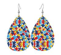 WZYWHJ Autismo consapevolezza puzzle pezzi cuore Immagine Goccia d'acqua orecchini pendenti, orecchini in pelle, articoli moda donna