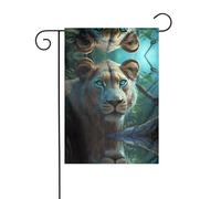 WZYWHJ Bandiera da giardino con leonessa con occhi verdi blu stampata, 30,5 x 45,7 cm, per un ambiente esterno alla moda