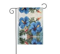 Wzywhj Bandiera da giardino con stampa di ibisco blu su entrambi i lati, decorazione per cortile, 30,5 x 45,7 cm
