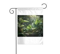Wzywhj Bandiera verde tropicale della giungla con immagine di piante estive da giardino su entrambi i lati, decorazione per cortile, 30,5 x 45,7 cm