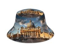 WZYWHJ Basilica di San Pietro stampato cappello da pescatore, double-face riflettente all'aperto viaggi, spiaggia estiva cappello da sole nero
