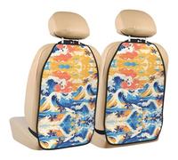 WZYWHJ Beach Maui Hawaii Tramonto mare Onde Nuvole Stampato Seggiolino Auto Anti Calcio Pad 2 Pezzi, Multi-funzionale Storage Bag Seat Protector Dopo l'installazione