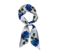 WZYWHJ Bella sciarpa di seta lunga della striscia delle donne di stampa blu della rosa, sciarpa morbida e setosa del raso