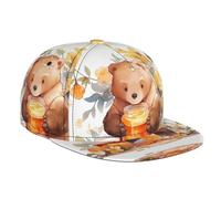 WZYWHJ Berretto da baseball alla moda a tesa piatta con orso che ruba miele stampa regolabile, traspirante e leggero, per uomini e donne, nero