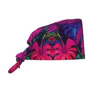 WZYWHJ Berretto da lavoro per la pulizia, con foglie dai colori vivaci, cappello da chef per donne e uomini, regolabile, traspirante, nero