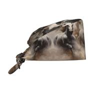 WZYWHJ Berretto da lavoro per la pulizia, con stampa "Running of the Horses", cappello da chef per donne e uomini, regolabile, traspirante, nero