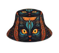WZYWHJ Big-Faced Cats Head Printed Fisherman's hat, double-face riflettente Outdoor Travel, Summer Beach Sun Cap Nero
