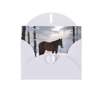WZYWHJ Biglietto d'auguri bianco per le vacanze, 15,2 x 10,2 cm, con busta, per Natale, compleanno, San Valentino, invito a feste, cavallo natura inverno immagine