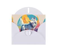 WZYWHJ Biglietto d'auguri bianco per le vacanze, 15,2 x 10,2 cm, con busta, per Natale, compleanno, San Valentino, inviti a feste, stampa National Geographic con lupo