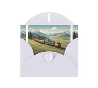 WZYWHJ Biglietto d'auguri bianco per le vacanze, 15,2 x 10,2 cm, con busta, per Natale, compleanno, San Valentino, invito a feste, treno che corre sulla prateria stampato