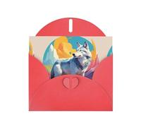 WZYWHJ Biglietto d'auguri rosso per le vacanze, 15,2 x 10,2 cm, con busta, per Natale, compleanno, San Valentino, inviti a feste, stampa National Geographic con lupo