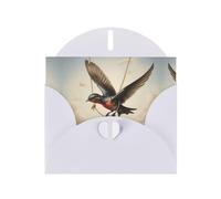 WZYWHJ Biglietto di auguri bianco per le vacanze, 15,2 x 10,2 cm, con busta, per Natale, compleanno, San Valentino, invito a una festa, piccole rondini, stampato