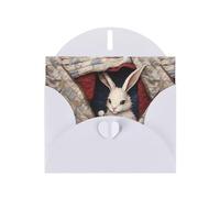 WZYWHJ Biglietto di auguri bianco per le vacanze, 15,2 x 10,2 cm, con busta, per Natale, compleanno, San Valentino, invito alla festa, piccolo coniglio bianco nella trapunta, stampato