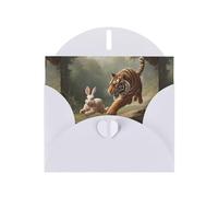WZYWHJ Biglietto di auguri bianco per le vacanze, 15,2 x 10,2 cm, con busta, per Natale, compleanno, San Valentino, invito per feste, tigre che insegue coniglio, stampato
