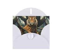 WZYWHJ Biglietto di auguri bianco per le vacanze, 15,2 x 10,2 cm, con busta, per Natale, compleanno, San Valentino, invito per feste, tigre dietro l'albero stampato