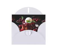 WZYWHJ Biglietto di auguri bianco per le vacanze, 15,2 x 10,2 cm, con busta, per Natale, compleanno, San Valentino, invito a una festa, budino di ciliegie dolci stampato
