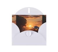 WZYWHJ Biglietto di auguri bianco per le vacanze, 15,2 x 10,2 cm, con busta, per Natale, compleanno, San Valentino, inviti a feste, treno al tramonto, stampato