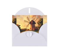 WZYWHJ Biglietto di auguri bianco per le vacanze, 15,2 x 10,2 cm, con busta, per Natale, compleanno, San Valentino, invito alla festa Il mulino a vento sulla prateria stampato