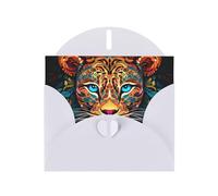 WZYWHJ Biglietto di auguri bianco per le vacanze, 15,2 x 10,2 cm, con busta, per Natale, compleanno, San Valentino, invito alla festa Stampa colorata con testa di leopardo