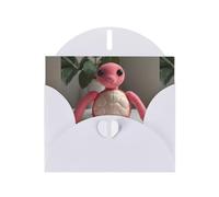 WZYWHJ Biglietto di auguri bianco per le vacanze, 15,2 x 10,2 cm, con busta, per Natale, compleanno, San Valentino, invito per feste, bambola tartaruga rosa stampata
