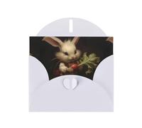 WZYWHJ Biglietto di auguri bianco per le vacanze, 15,2 x 10,2 cm, con busta, per Natale, compleanno, San Valentino, invito alla festa Il coniglietto tira il ravanello stampato