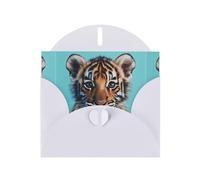 WZYWHJ Biglietto di auguri bianco per le vacanze, 15,2 x 10,2 cm, con busta, per Natale, compleanno, San Valentino, invito per feste, tigre su sfondo blu, stampato