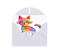 WZYWHJ Biglietto di auguri bianco per le vacanze, 15,2 x 10,2 cm, con busta, per Natale, compleanno, San Valentino, invito alla festa, stampa colorata con gatto quadrato