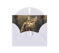 WZYWHJ Biglietto di auguri bianco per le vacanze, 15,2 x 10,2 cm, con busta, per Natale, compleanno, San Valentino, invito a feste, con stampa di un gatto pizza, giocoso