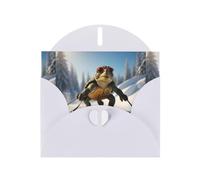 WZYWHJ Biglietto di auguri bianco per le vacanze, 15,2 x 10,2 cm, con busta, per Natale, compleanno, San Valentino, invito per feste, piccolo sci di tartaruga, stampato