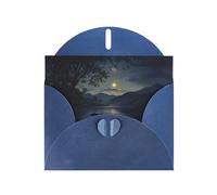 WZYWHJ Biglietto di auguri blu per le vacanze, 15,2 x 10,2 cm, con busta, per Natale, compleanno, San Valentino, invito a feste in riva al lago di notte