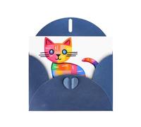 WZYWHJ Biglietto di auguri blu per le vacanze, 15,2 x 10,2 cm, con busta, per Natale, compleanno, San Valentino, invito alla festa, stampa colorata con gatto quadrato