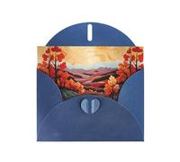WZYWHJ Biglietto di auguri blu per le vacanze, 15,2 x 10,2 cm, con busta, per Natale, compleanno, San Valentino, inviti per feste, foglie d'acero e colline stampate