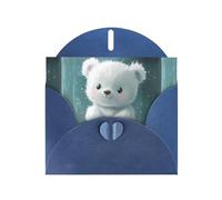 WZYWHJ Biglietto di auguri blu per le vacanze, 15,2 x 10,2 cm, con busta, per Natale, compleanno, San Valentino, invito alla festa, piccolo orso bianco sotto la pioggia stampato